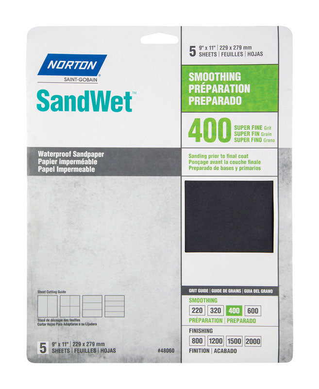 Norton SandWet 11 in. L X 9 in. W 400 Grit Aluminum Oxide Waterproof Sandpaper 5 pk